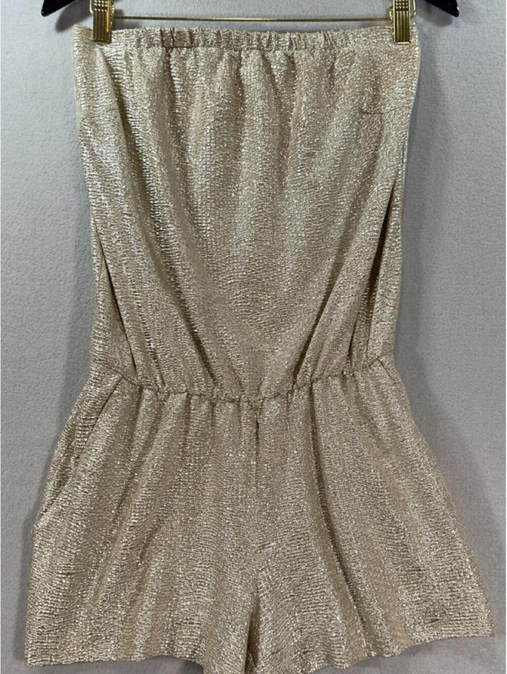 Lilly Pulitzer Gold Metallic Strapless Romper, Size M, Women's Jumpsuit
